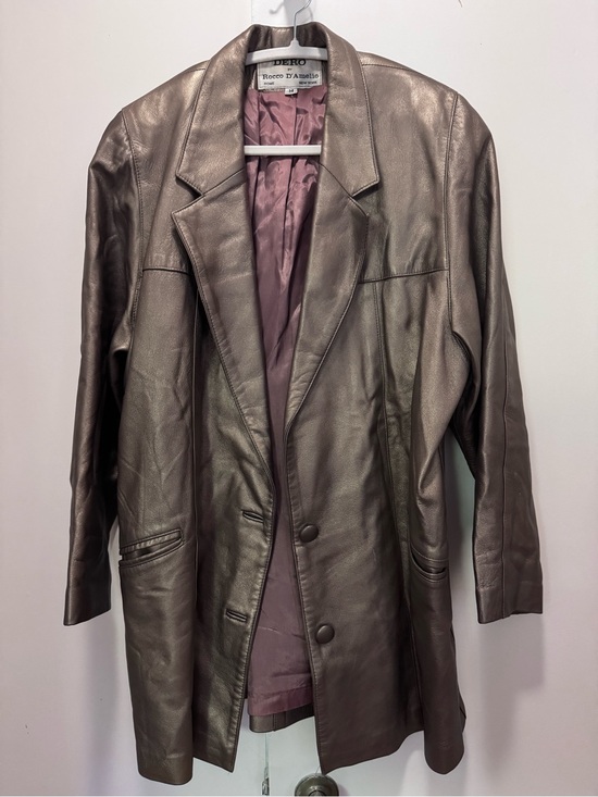 Vintage Jackets & Blazers - Vintage Metallic Taupe Leather Blazer with Mauve Lining